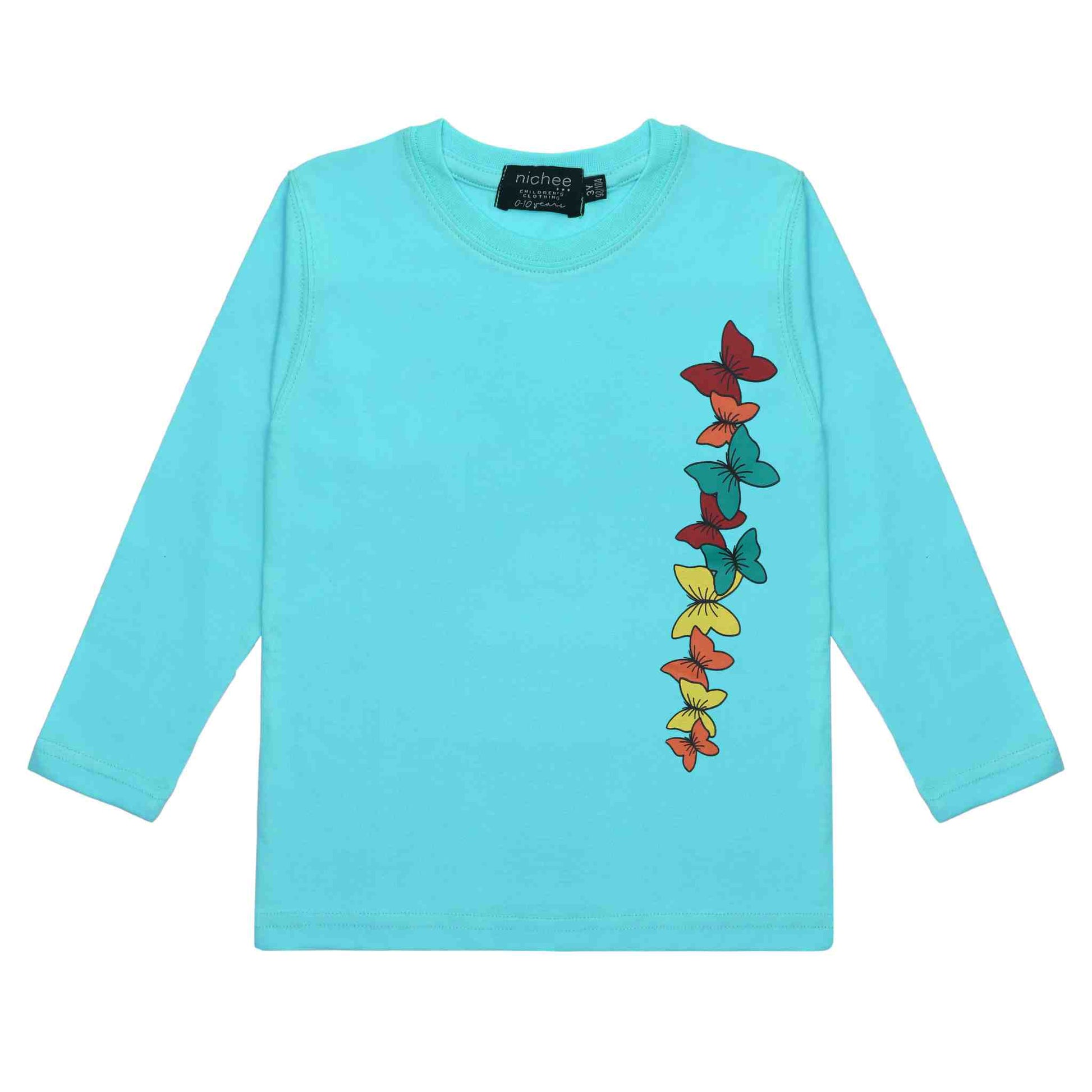 T-shirt manica lunga girocollo
Colore Tiffany con stampa farfalle colorate
Tessuto in jersey di policotone
Taglie da 2 a 10 anni
Vestibilità: Regular
Made in Pakistan