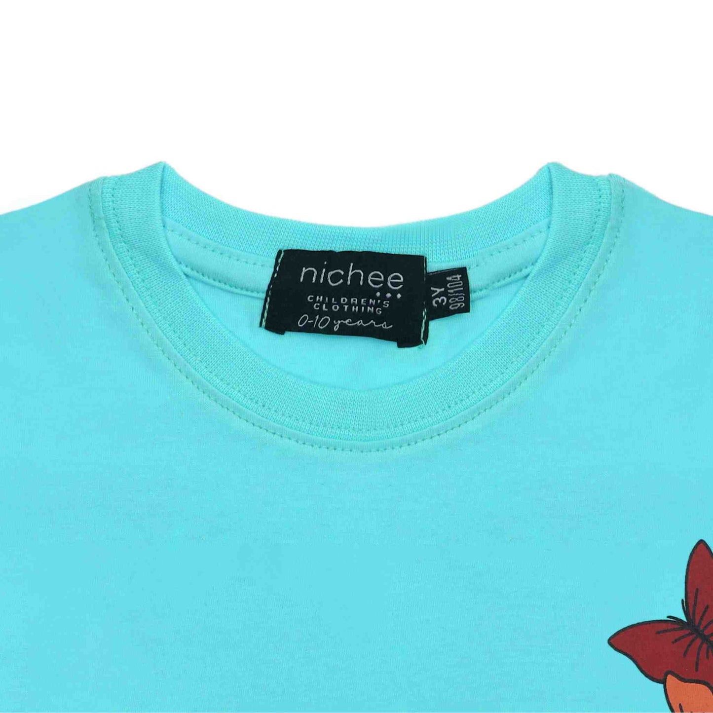 Dettaglio scollo maglia manica lunga bambina Tiffany con farfalle colorate