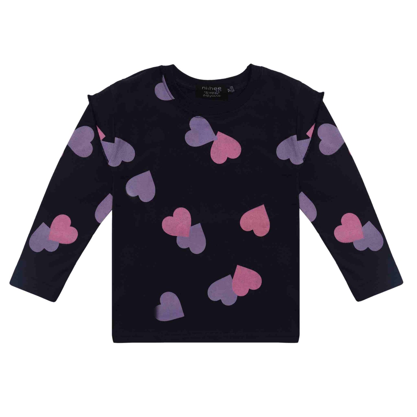 Maglia Bambina Manica Lunga Jersey Policotone con Cuori Colorati 2-10 Anni