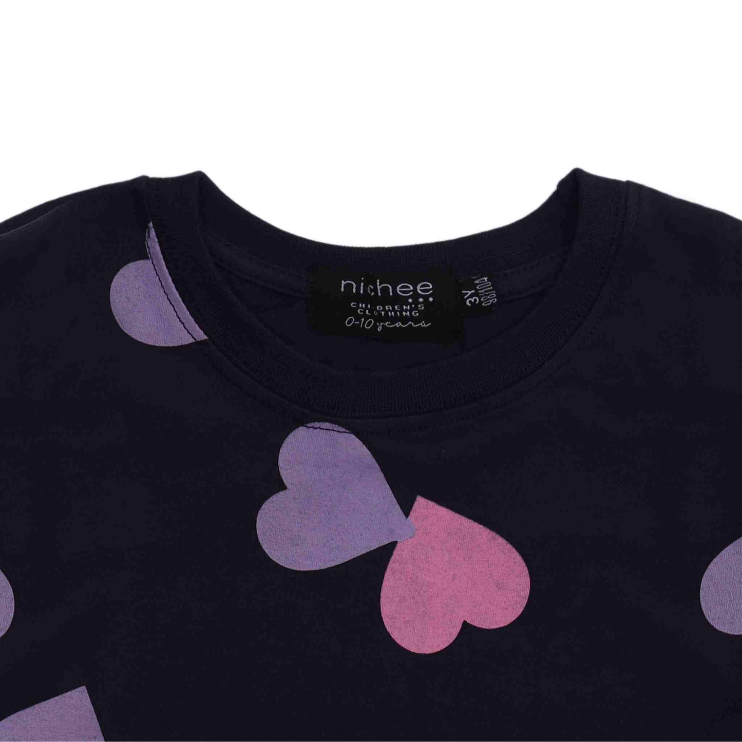 Maglia Bambina Manica Lunga Jersey Policotone con Cuori Colorati 2-10 Anni