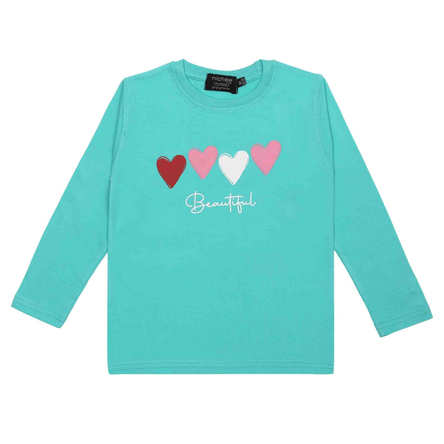 T-shirt bambina girocollo a manica lunga
Colore Tiffany con cuori colorati e scritta
Taglie da 6 mesi a 4 anni
Vestibilità: Regular
Made in Pakistan