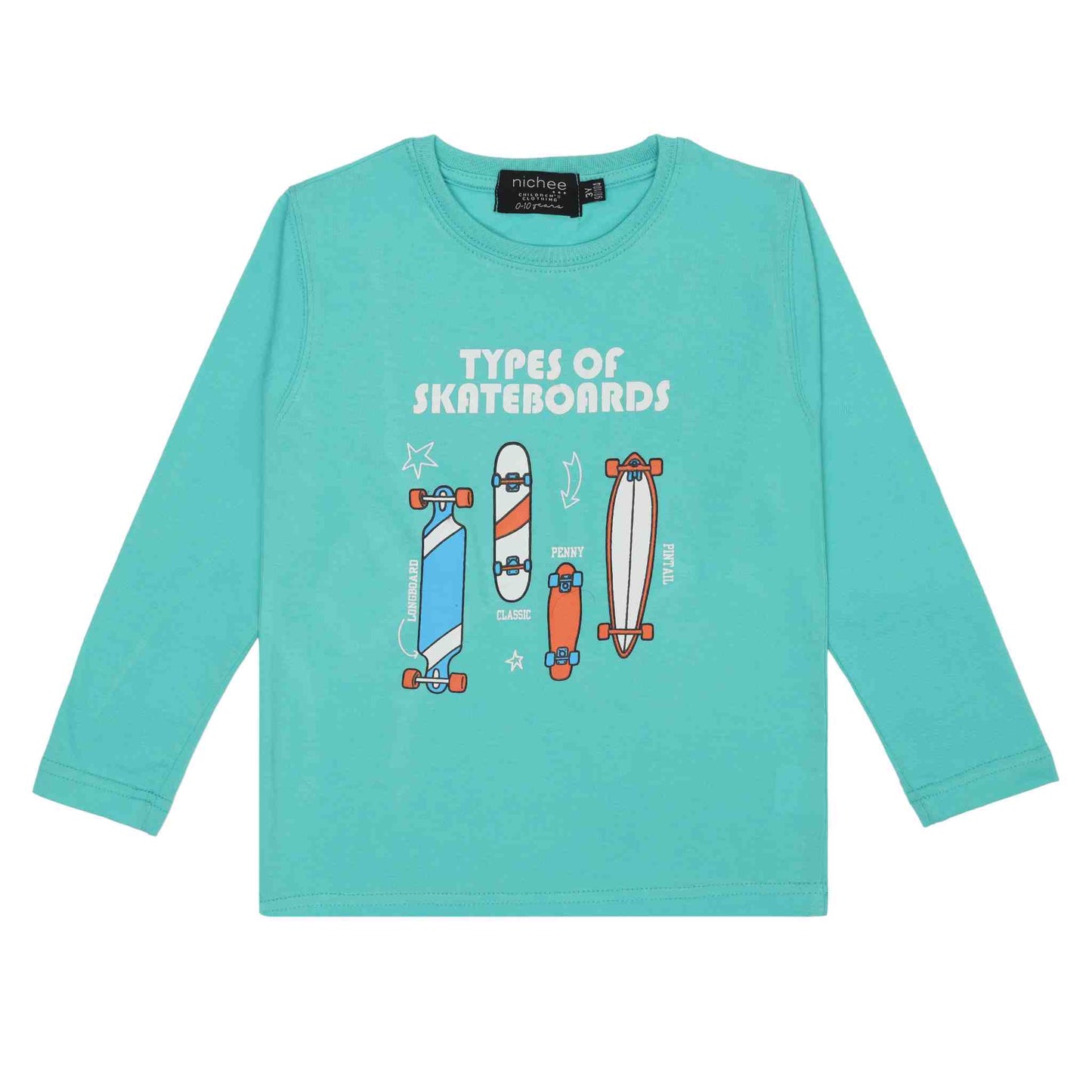 T-shirt manica lunga modello girocollo
Colore Tiffany con stampa Skateboard
Tessuto jersey di policotone
Taglie da 2 a 10 anni
Vestibilità: Regular
Made in Pakistan