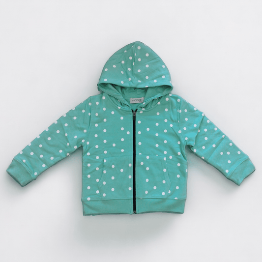Felpa bambina con cappuccio verde menta con Pois - Nichee Children's Clothing 0 - 10 years - Abbigliamento bambini a Rovigo