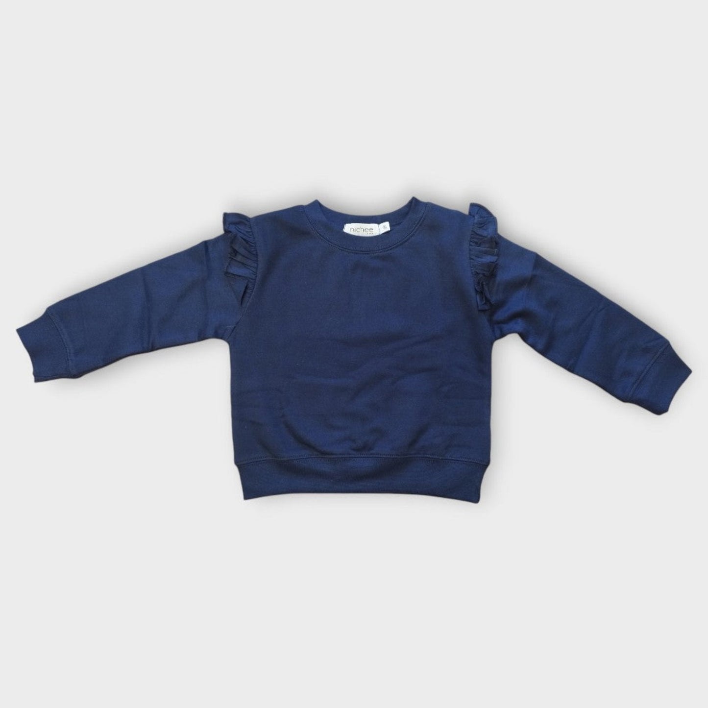 Felpa bambina girocollo blu con volant - Nichee Children's Clothing 0 - 10 years - Abbigliamento bambini a Rovigo