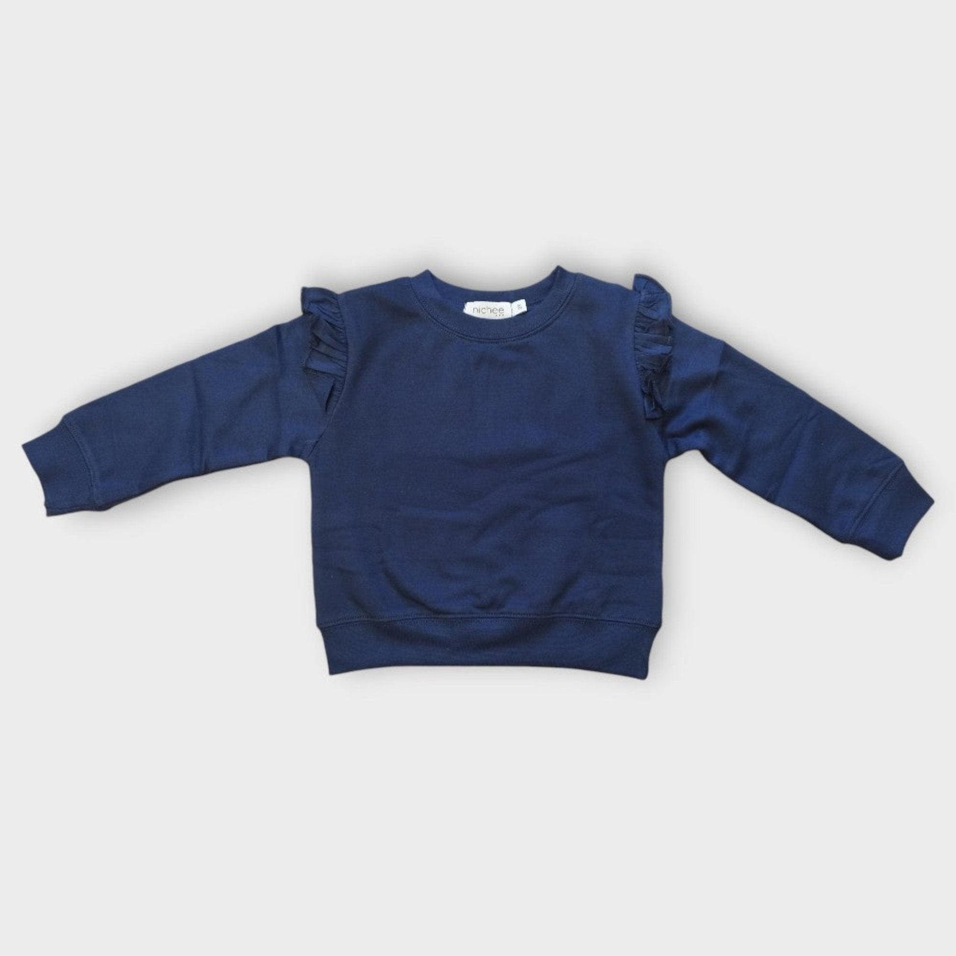 Felpa bambina girocollo blu con volant - Nichee Children's Clothing 0 - 10 years - Abbigliamento bambini a Rovigo