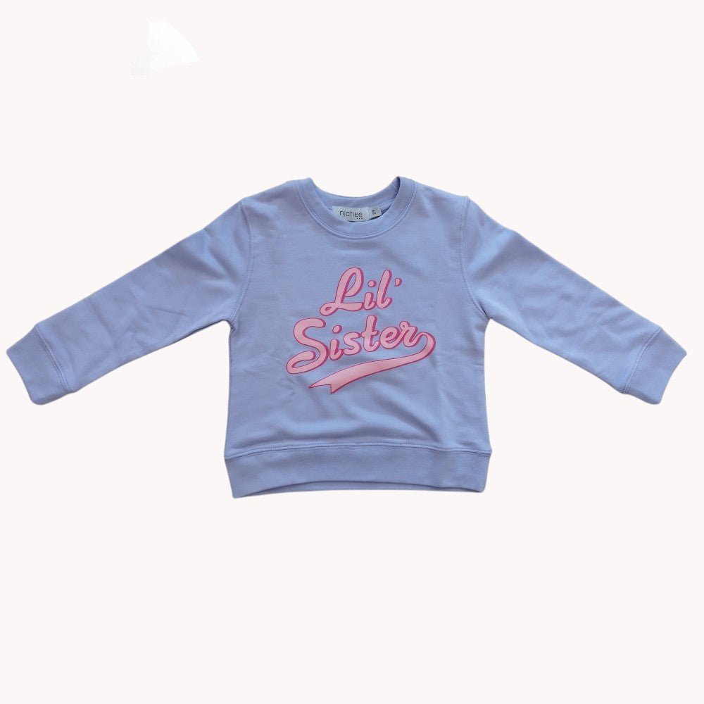 Felpa bambina girocollo Little Sister - Nichee Children's Clothing 0 - 10 years - Abbigliamento bambini a Rovigo