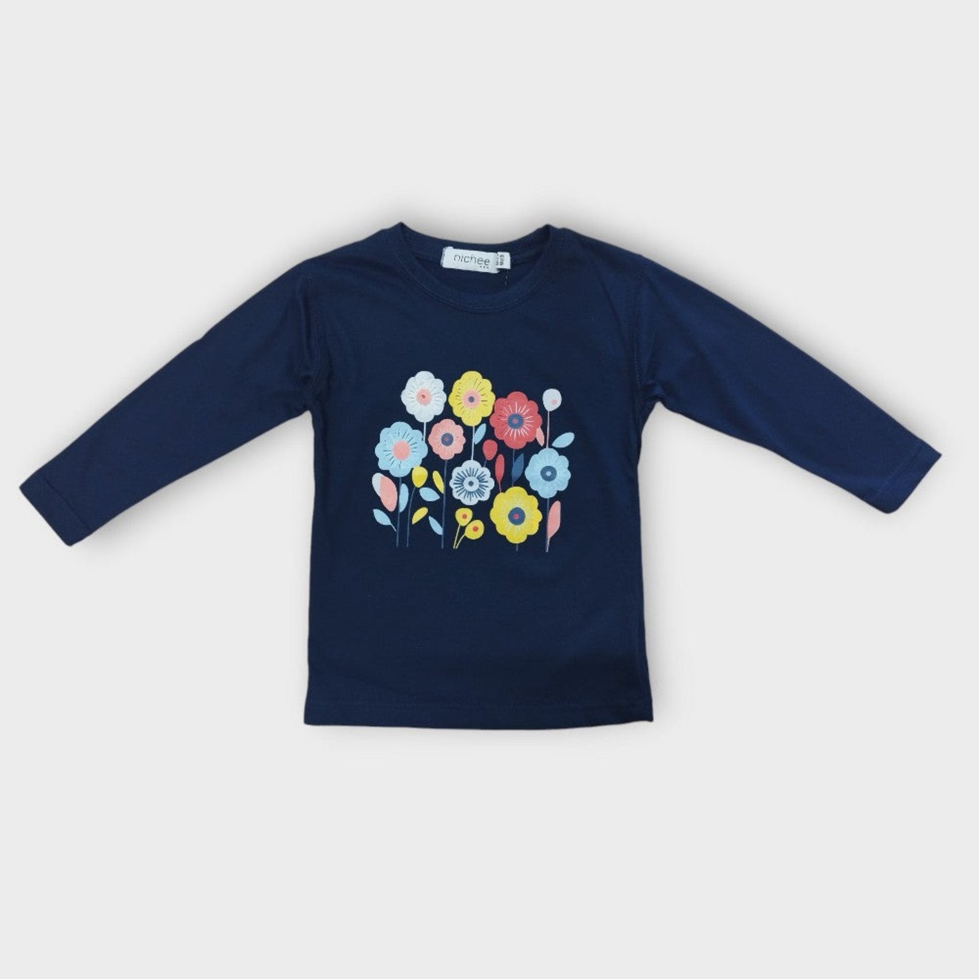 Maglia bambina blu con stampa floreale - Nichee Children's Clothing 0 - 10 years - Abbigliamento bambini a Rovigo