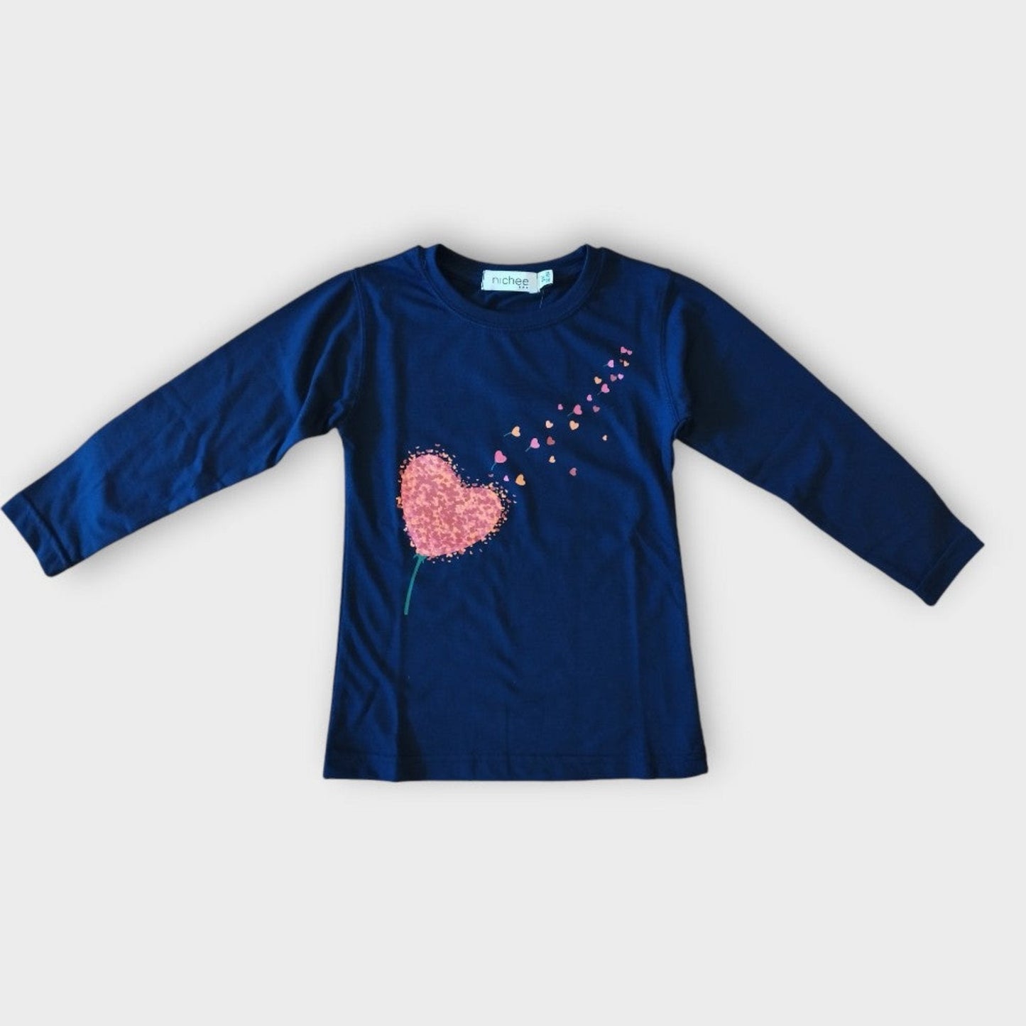 Maglia bambina manica lunga blu con cuore - Nichee Children's Clothing 0 - 10 years - Abbigliamento bambini a Rovigo