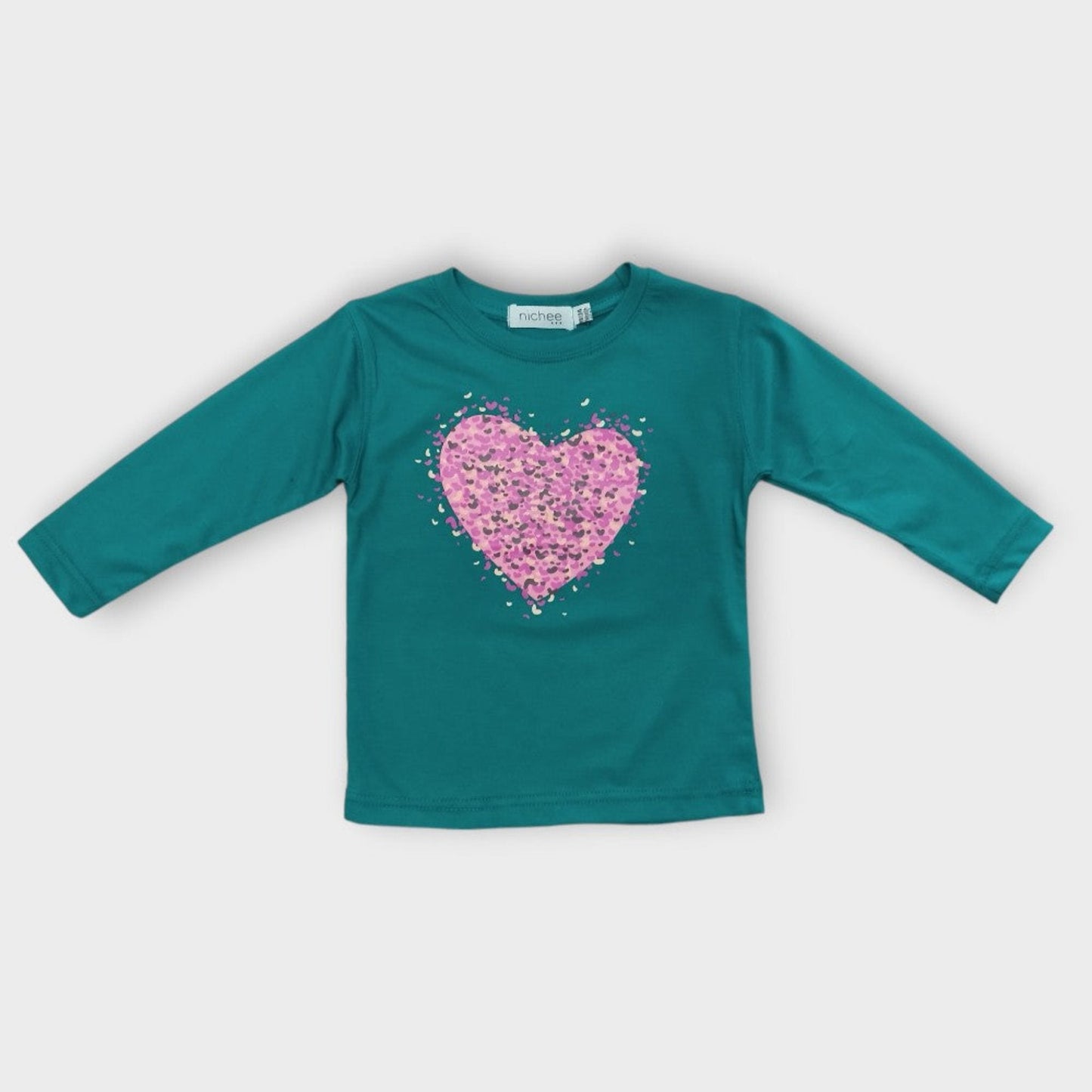 Maglia da bambina verde con cuore fucsia - Nichee Children's Clothing 0 - 10 years - Abbigliamento bambini a Rovigo