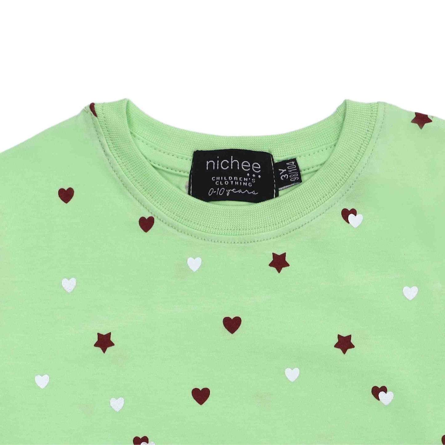 Maglia Neonata Manica Lunga Jersey Policotone Paradise Green Cuoricini e Stelle