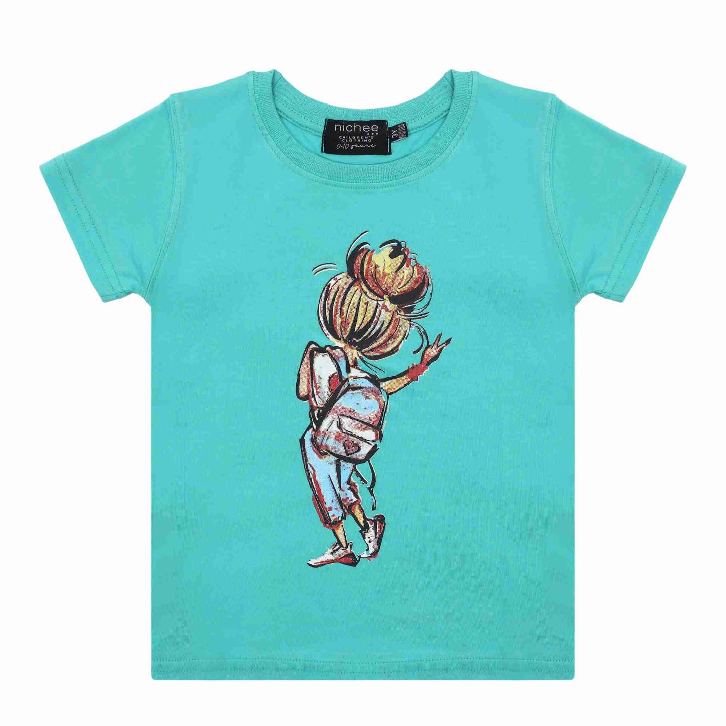 T-shirt Bambina Tiffany con Stampa Bambina con Zaino - Taglie 2-10 Anni