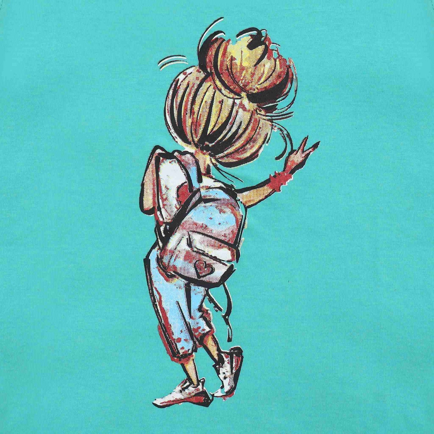 T-shirt Bambina Tiffany con Stampa Bambina con Zaino - Taglie 2-10 Anni