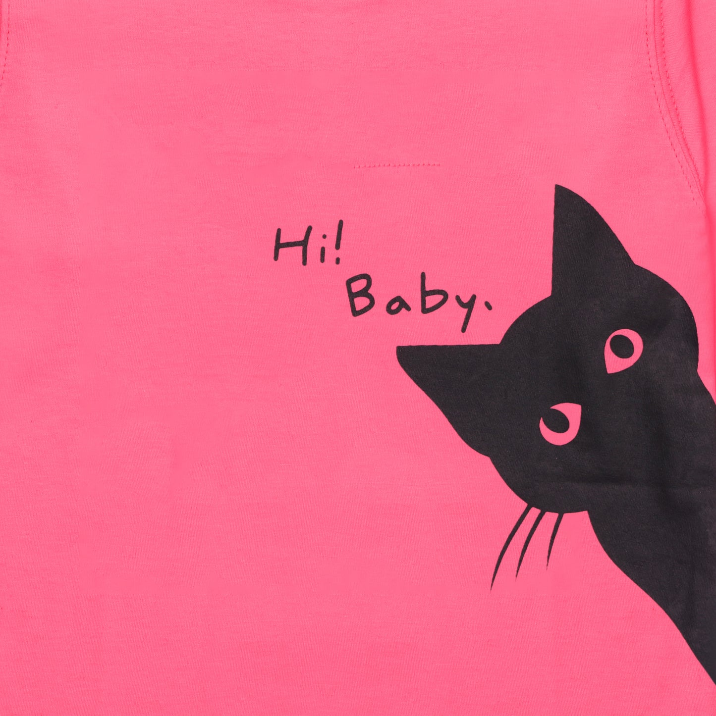 Maglietta Manica Lunga Neonata Bambina Rosa Shock con Stampa Gatto - Jersey Policotone