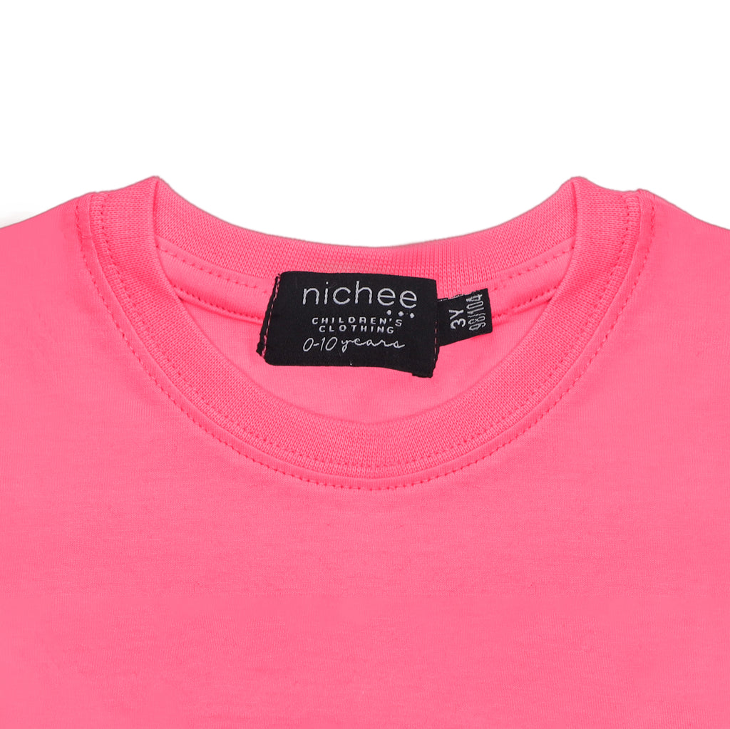 Maglietta Manica Lunga Neonata Bambina Rosa Shock con Stampa Gatto - Jersey Poli