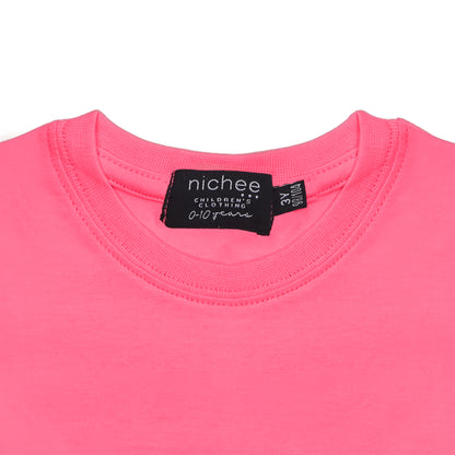 Maglietta Manica Lunga Neonata Bambina Rosa Shock con Stampa Gatto - Jersey Policotone