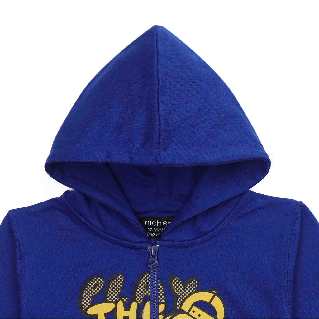 Felpa Bambino Blu Elettrico Cappuccio Zip Sportiva 2-10 Anni