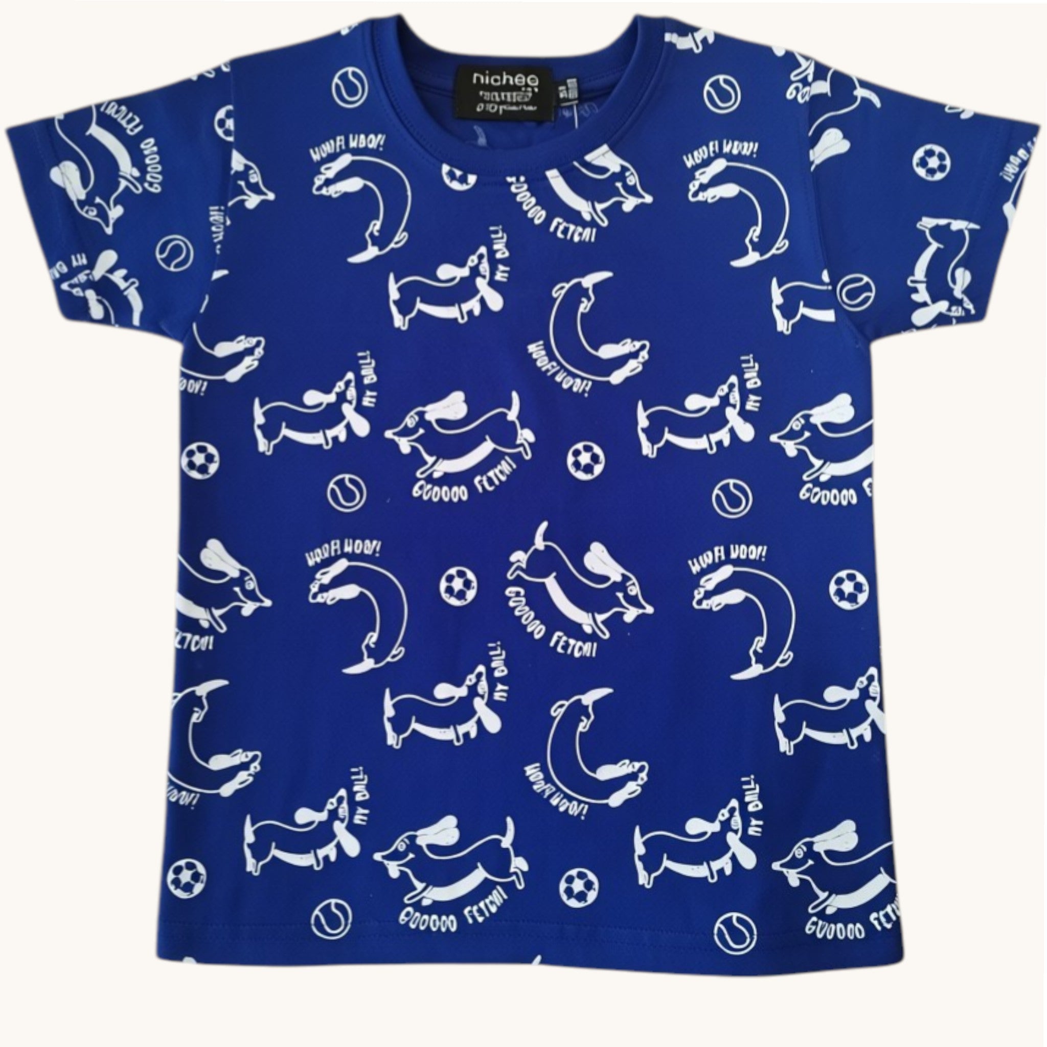 T-shirt Neonato Blu Elettrico Bassotti Bianchi Manica Corta 6M-5 Anni