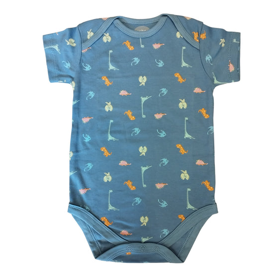 Body Neonato Blu Fantasia Dinosauro con Incroci sulle Spalle - 100% Cotone