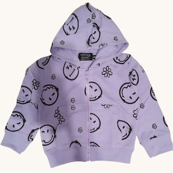 Felpa Bambina Cappuccio Zip Lavanda Smile e Fiori | 1-10 anni