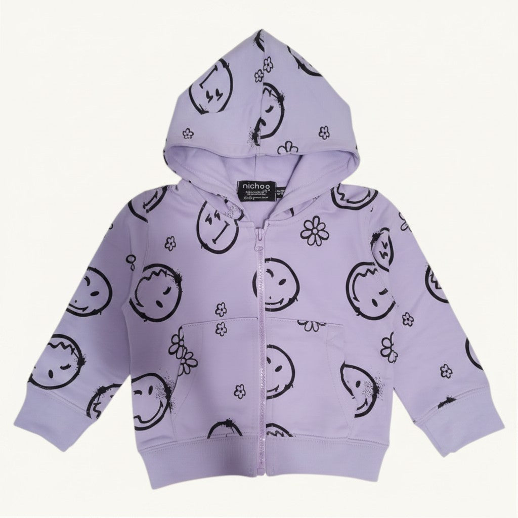 Felpa Bambina Cappuccio Zip Lavanda Smile e Fiori | 1-10 anni