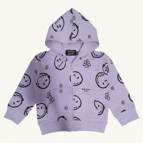 Felpa Bambini Cappuccio Zip Lavanda Smile e Fiori | 1-10 anni