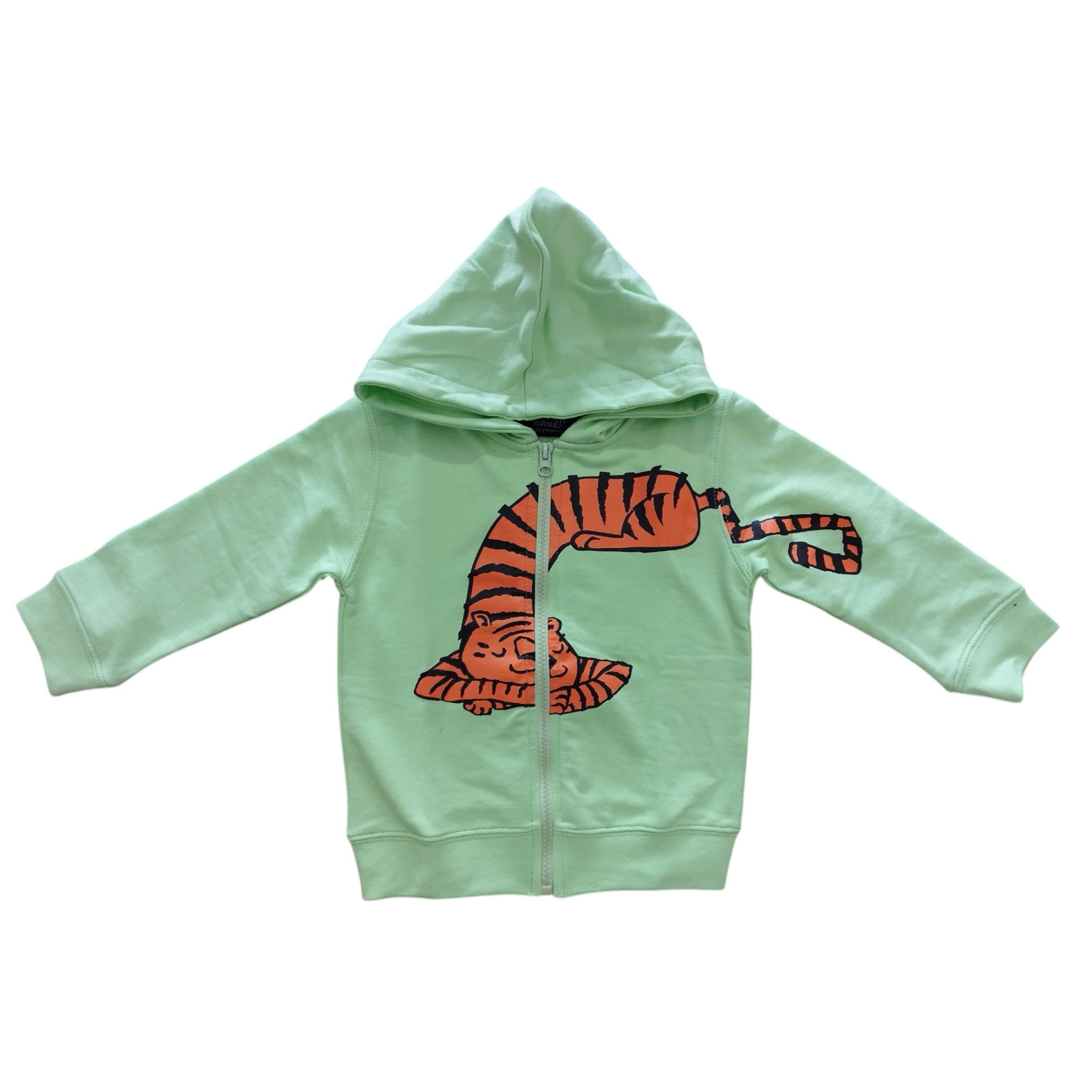 Felpa Neonato French Terry Verde Cappuccio Zip Tigre 3M-4 Anni