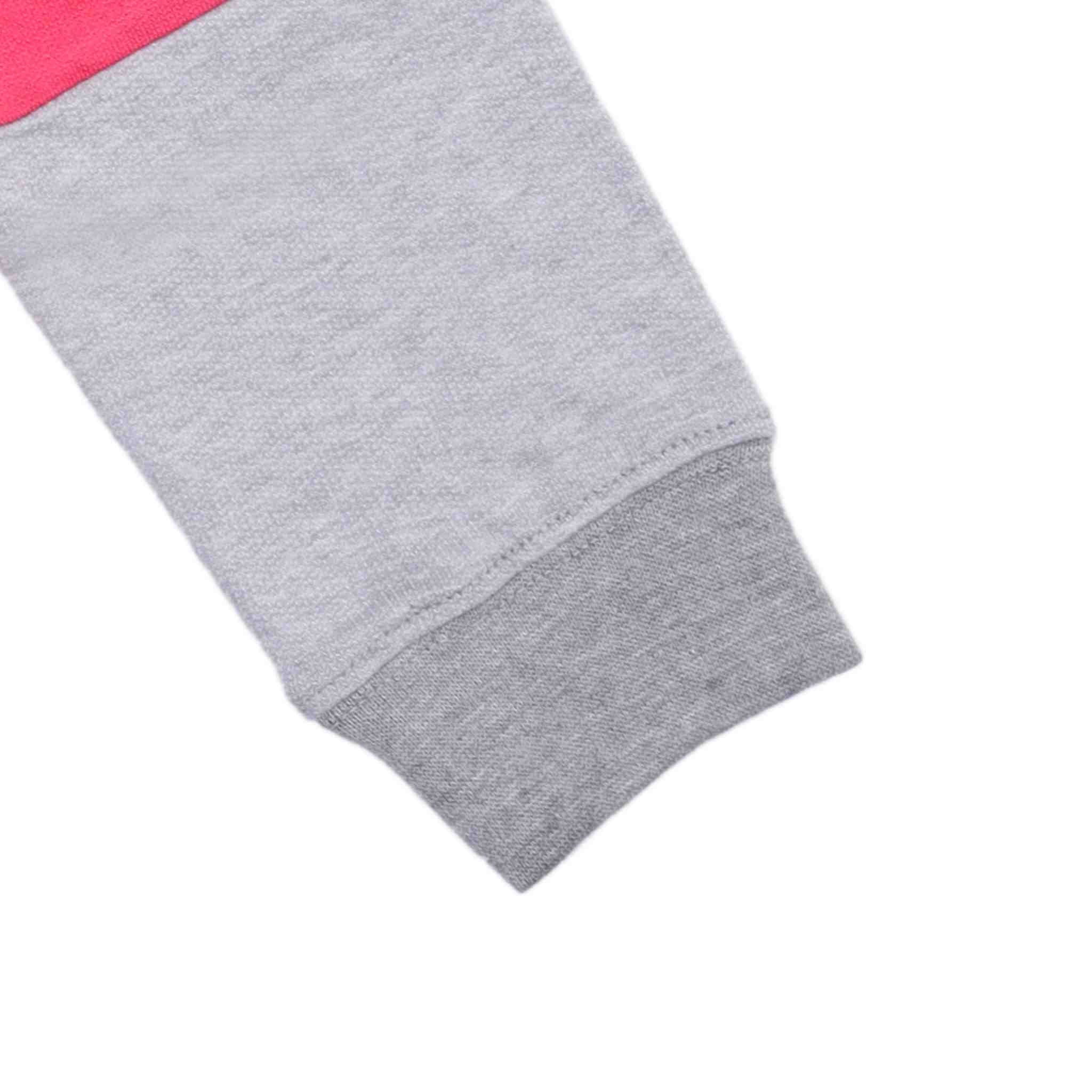Felpa bambina bicolore French Terry leggero grigio e rosa shock - Cappuccio e zi