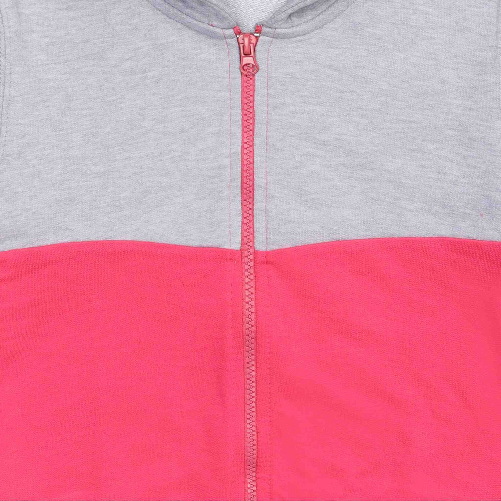 Felpa bambina bicolore French Terry leggero grigio e rosa shock - Cappuccio e zi