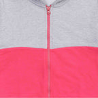 Felpa bambina bicolore French Terry leggero grigio e rosa shock - Cappuccio e zi