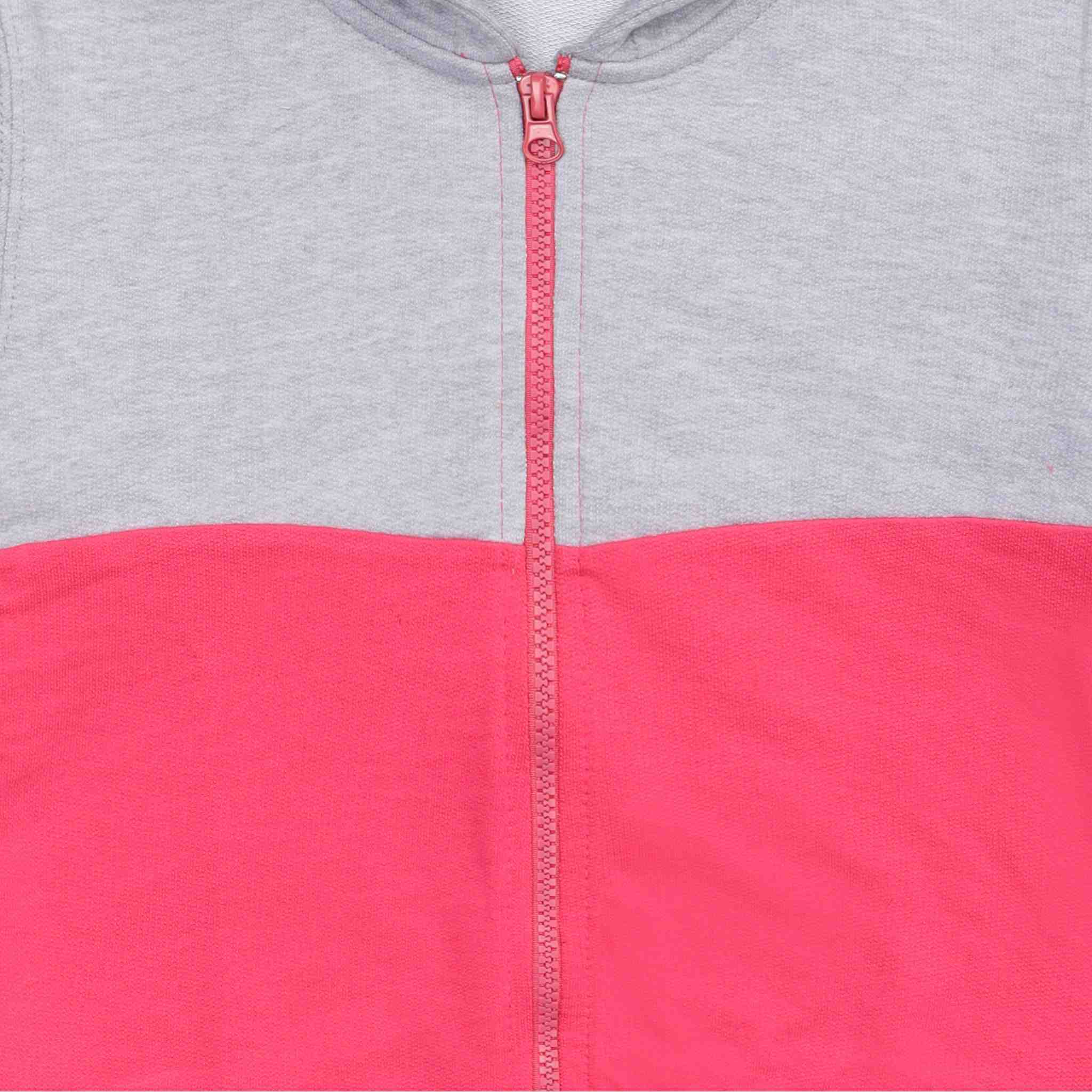 Felpa bambina bicolore French Terry leggero grigio e rosa shock - Cappuccio e zi