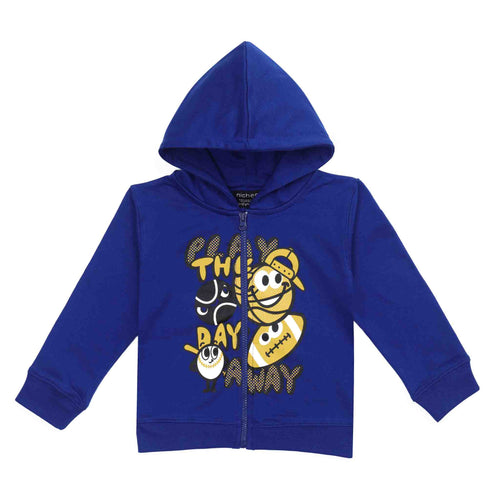 Modello con cappuccio e zip
Colore blu elettrico con stampa sport
Tessuto French Terry leggero
Taglie da 2 a 10 anni
Vestibilità: Regular
Made in Pakistan