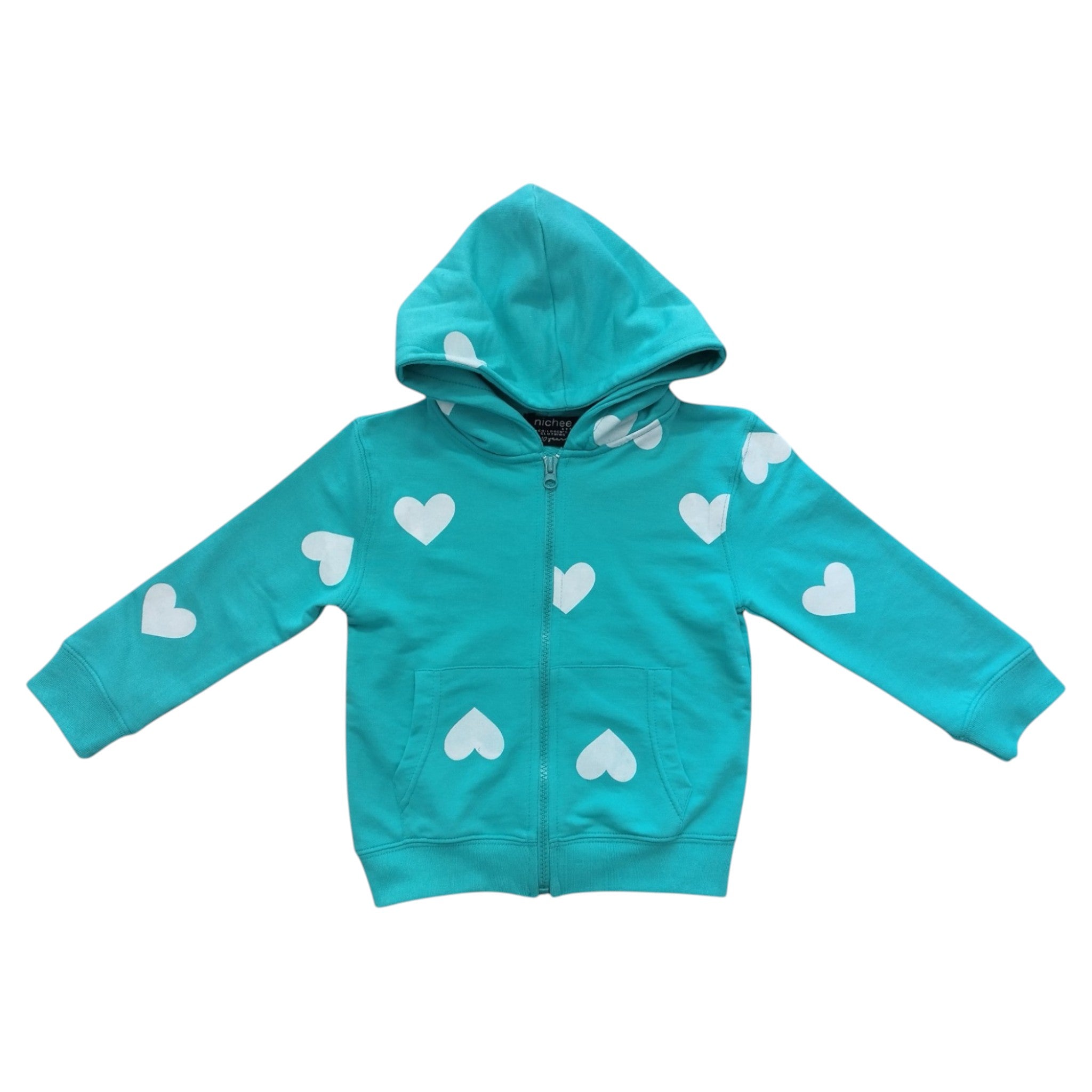 Felpa bambina French Terry leggero Tiffany con cappuccio e zip - Cuori bianchi 3