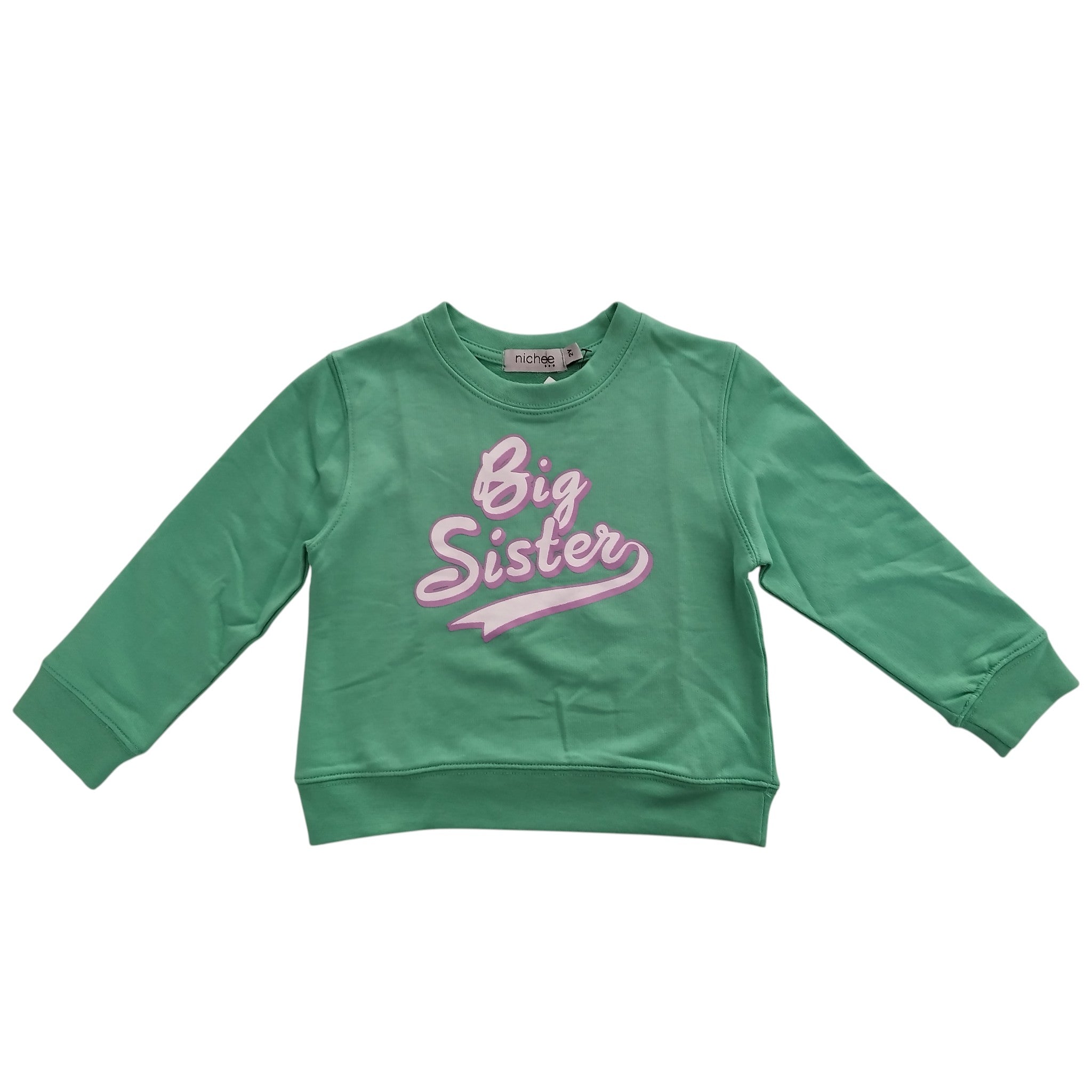 Felpa Bambina Verde Menta Big Sister Girocollo 2-10 Anni
