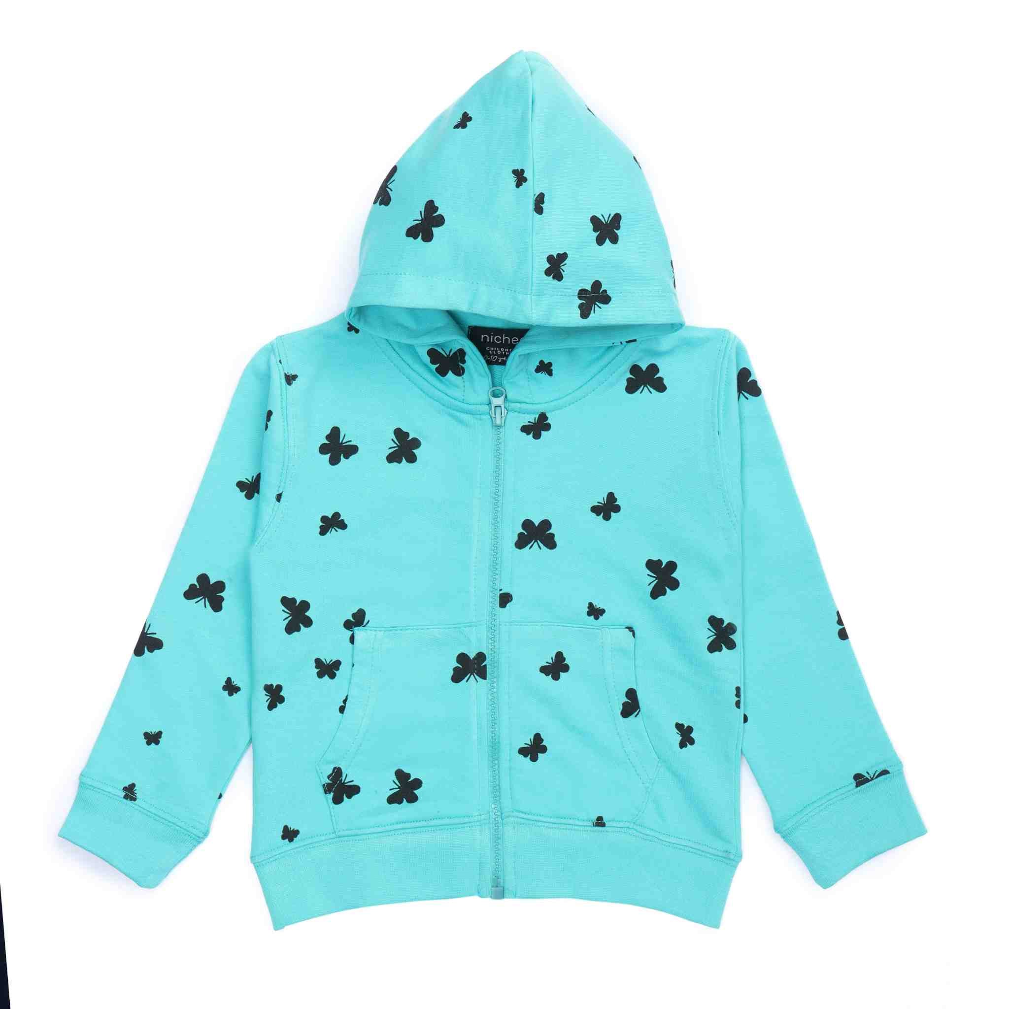 Felpa bambina French Terry leggero Tiffany con cappuccio - Stampa farfalle 2-10