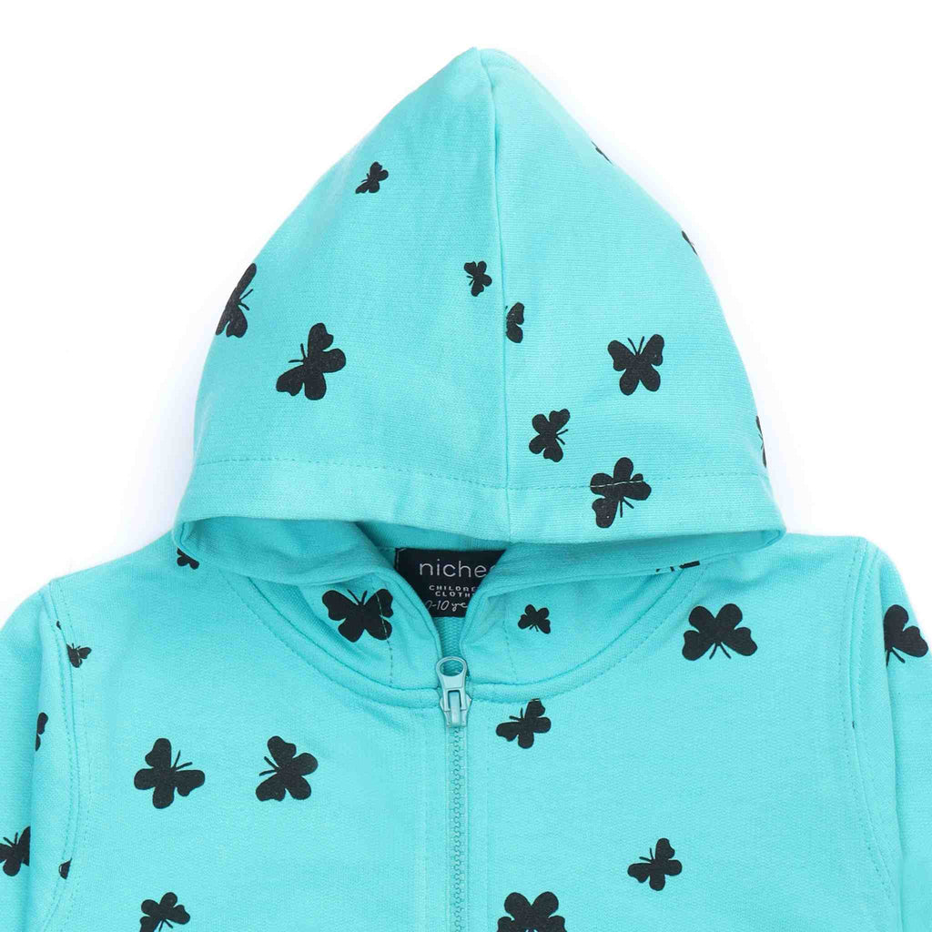 Felpa bambina French Terry leggero Tiffany con cappuccio - Stampa farfalle 2-10