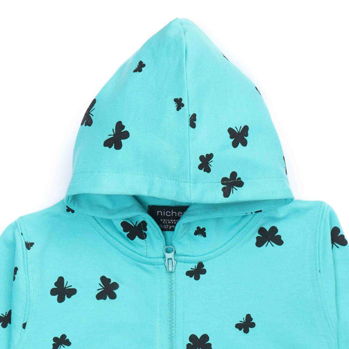 Felpa bambina French Terry leggero Tiffany con cappuccio - Stampa farfalle 2-10