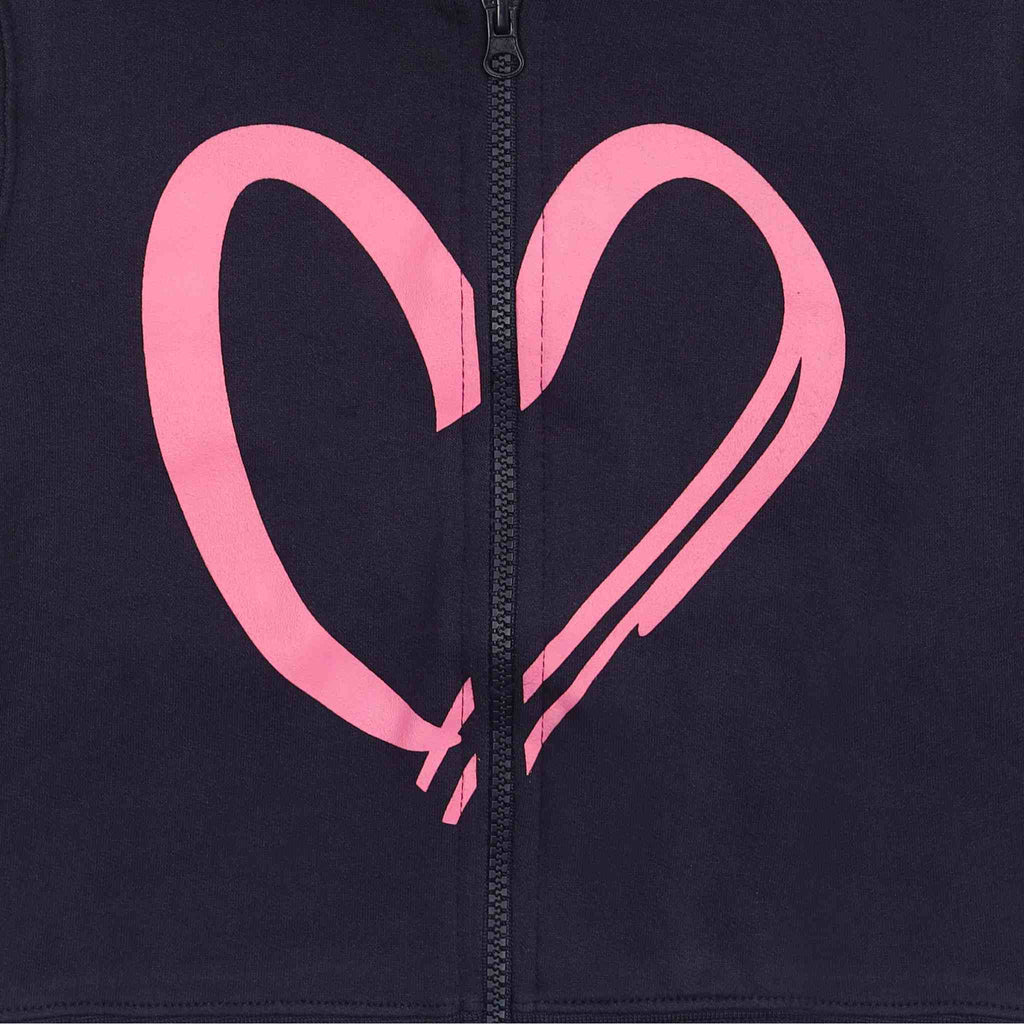 Dettaglio stampa cuore fucsia felpa da bambina 2-10 anni
