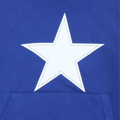 Dettaglio stampa felpa bambina blu elettrico con stampa stella bianca