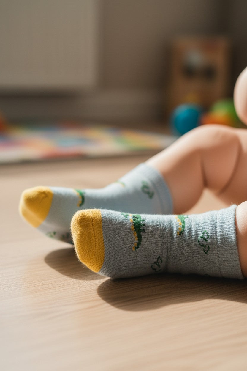 Calzini Azzurri con Dinosauri Bambini - 100% Cotone