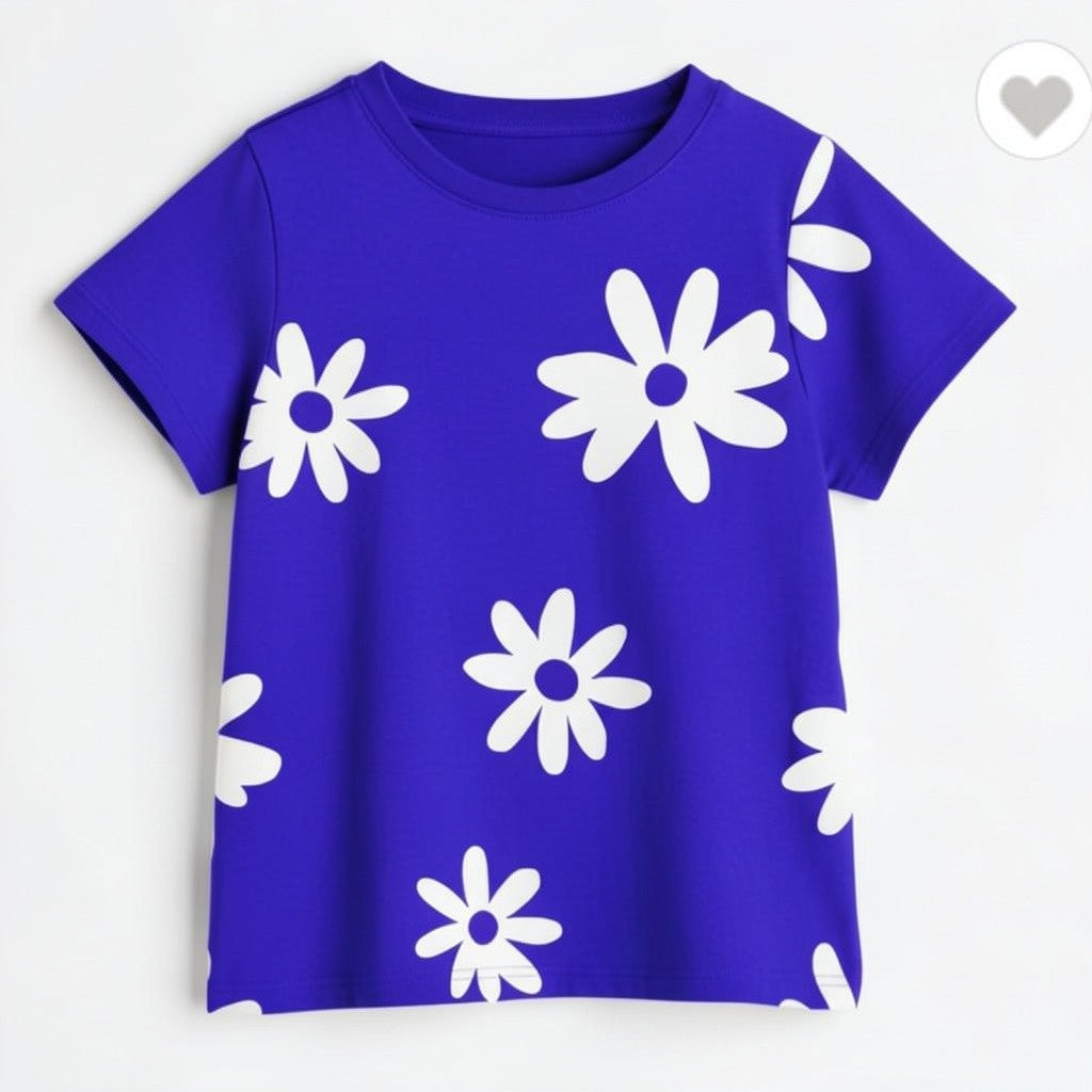 T-Shirt Blu Elettrico Margherite Bambina
