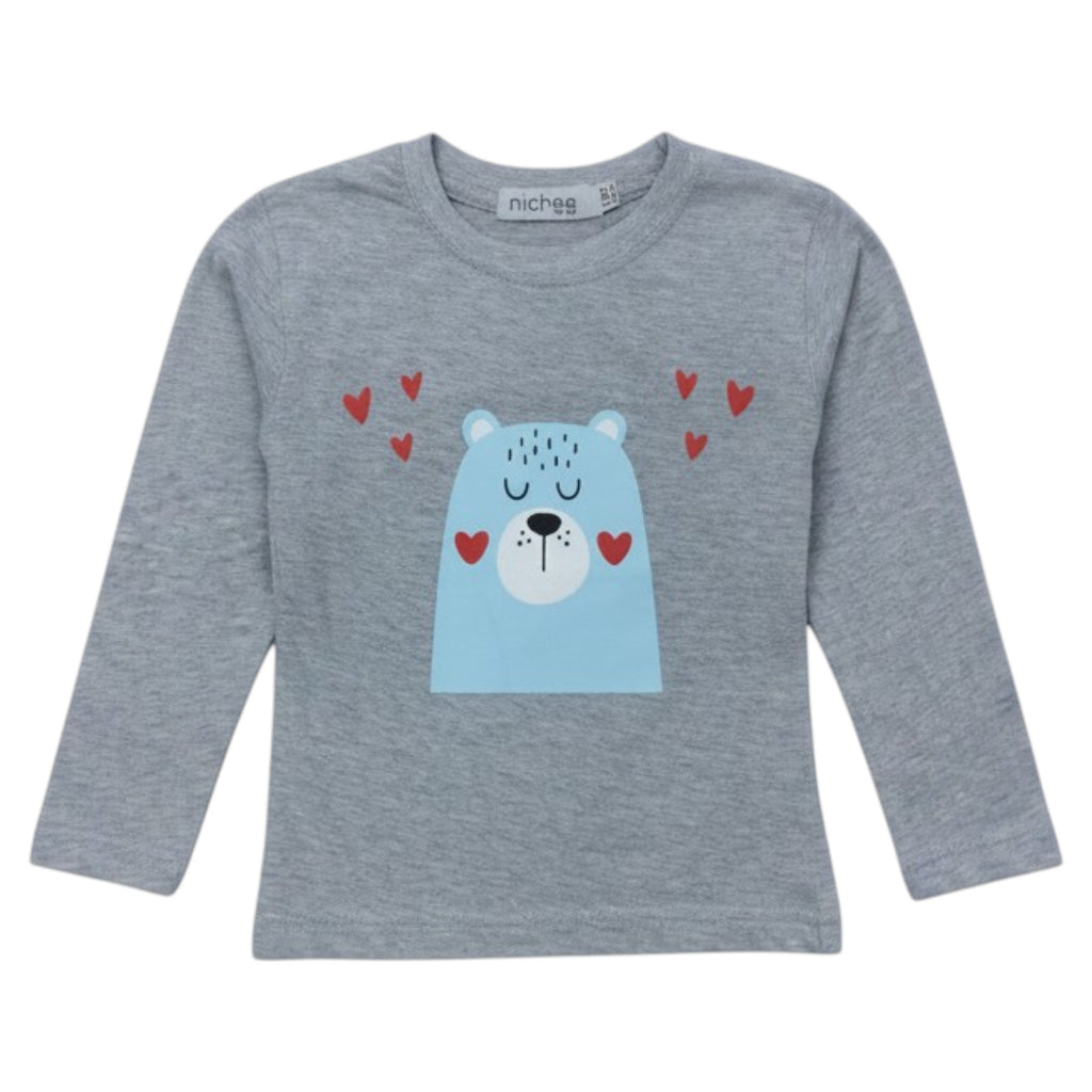 Maglia Bambina Manica Lunga Jersey Policotone Grigia con Orsetto 6M-4A
