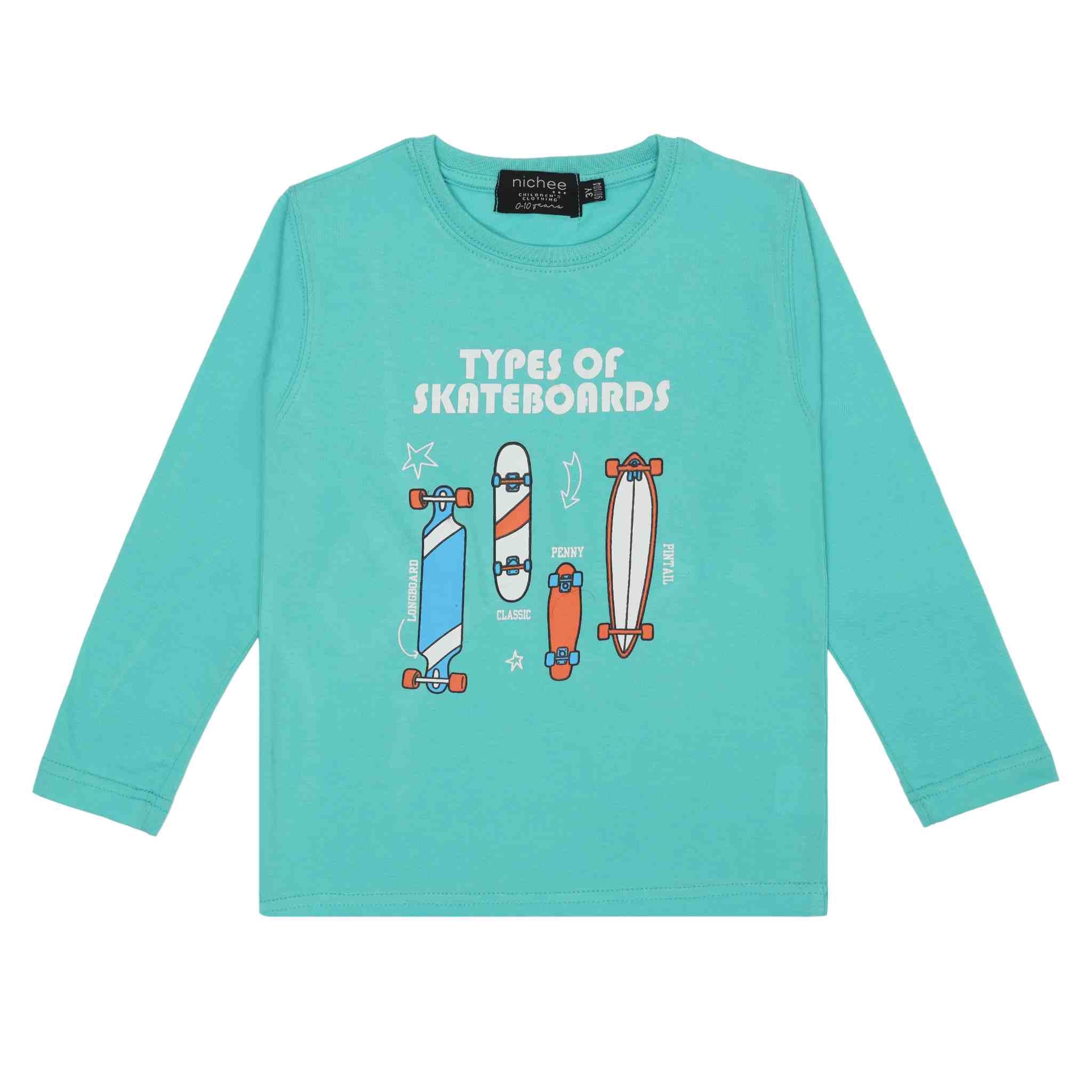 Maglia Bambino Manica Lunga Jersey Policotone Tiffany con Skateboard 2-10 Anni