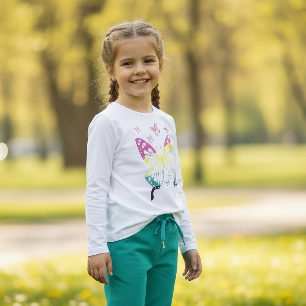 Maglia Bambina Manica Lunga Farfalla Multicolore