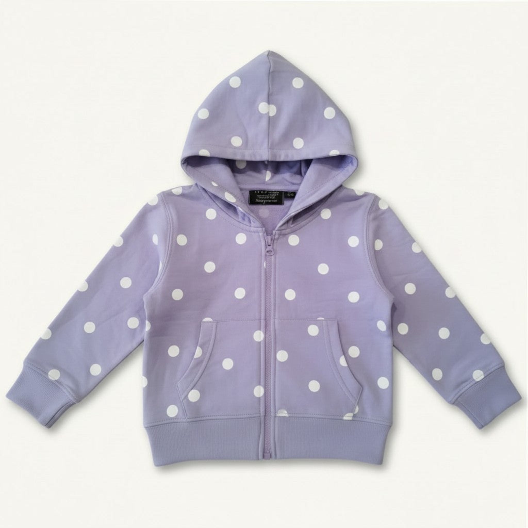Felpa Bambina Lavanda Cappuccio Zip Pois Bianchi 3M-5 Anni