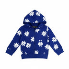 Felpa Bambina Blu Elettrico Cappuccio Zip Fiori Bianchi 3M-5 Anni