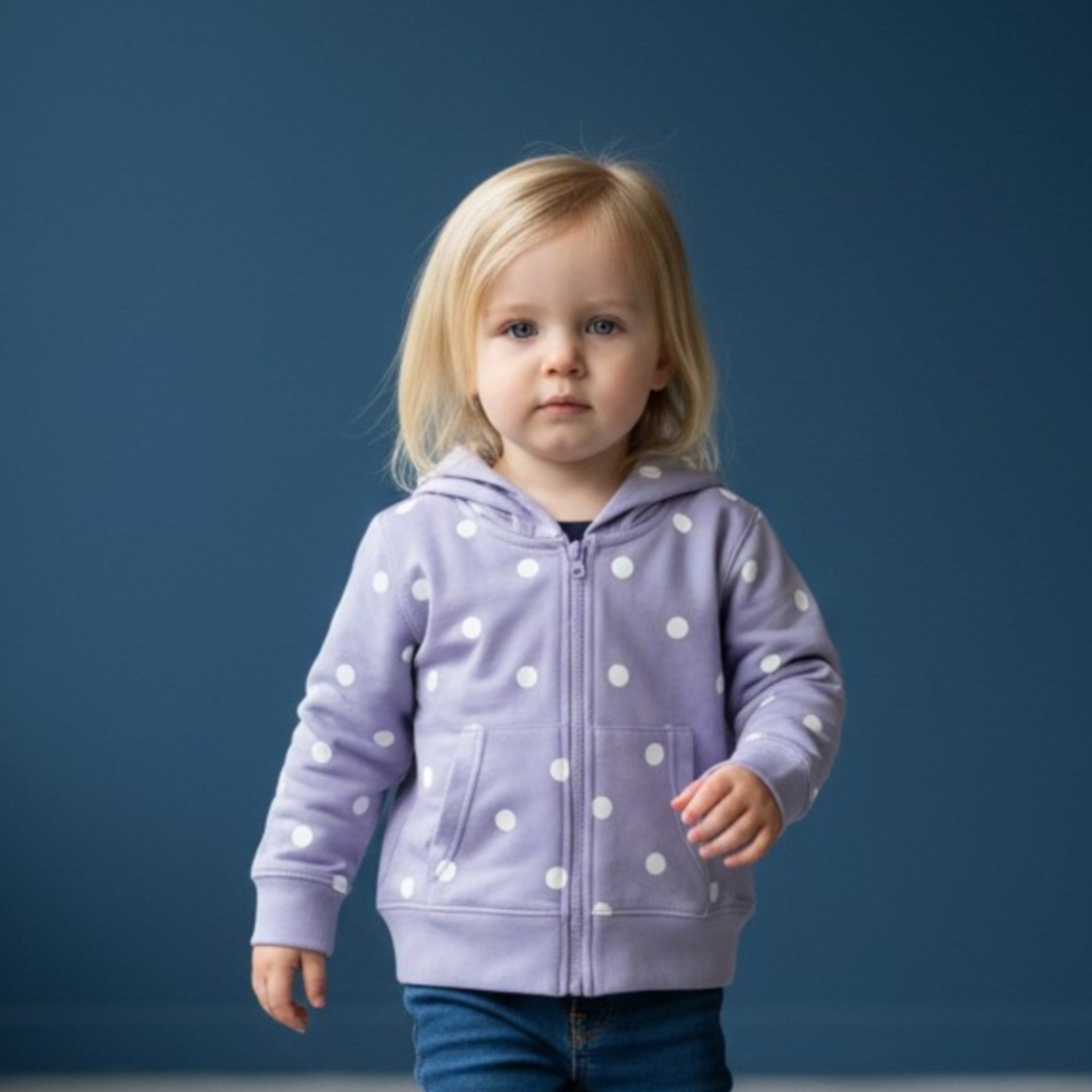 Felpa Bambina Lavanda Cappuccio Zip Pois Bianchi 3M-5 Anni