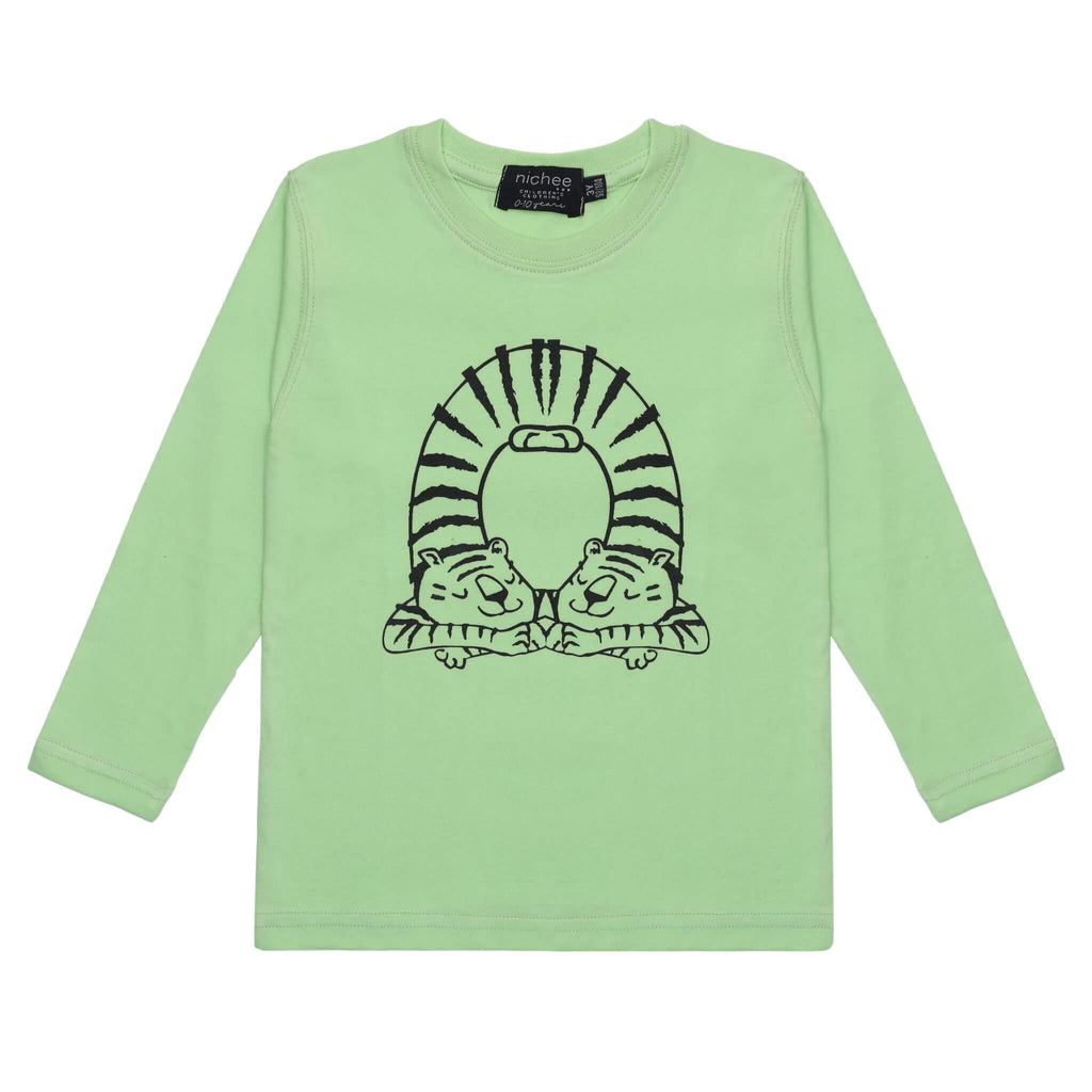 Maglia Manica Lunga Neonato Bambini con Stampa Tigre - Jersey Policotone