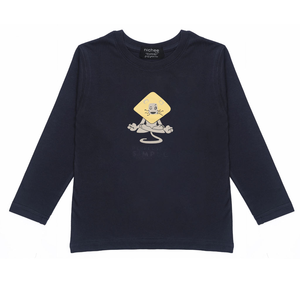 Maglietta Manica Lunga Bambini Blu Navy con Stampa Leone - Jersey Policotone
