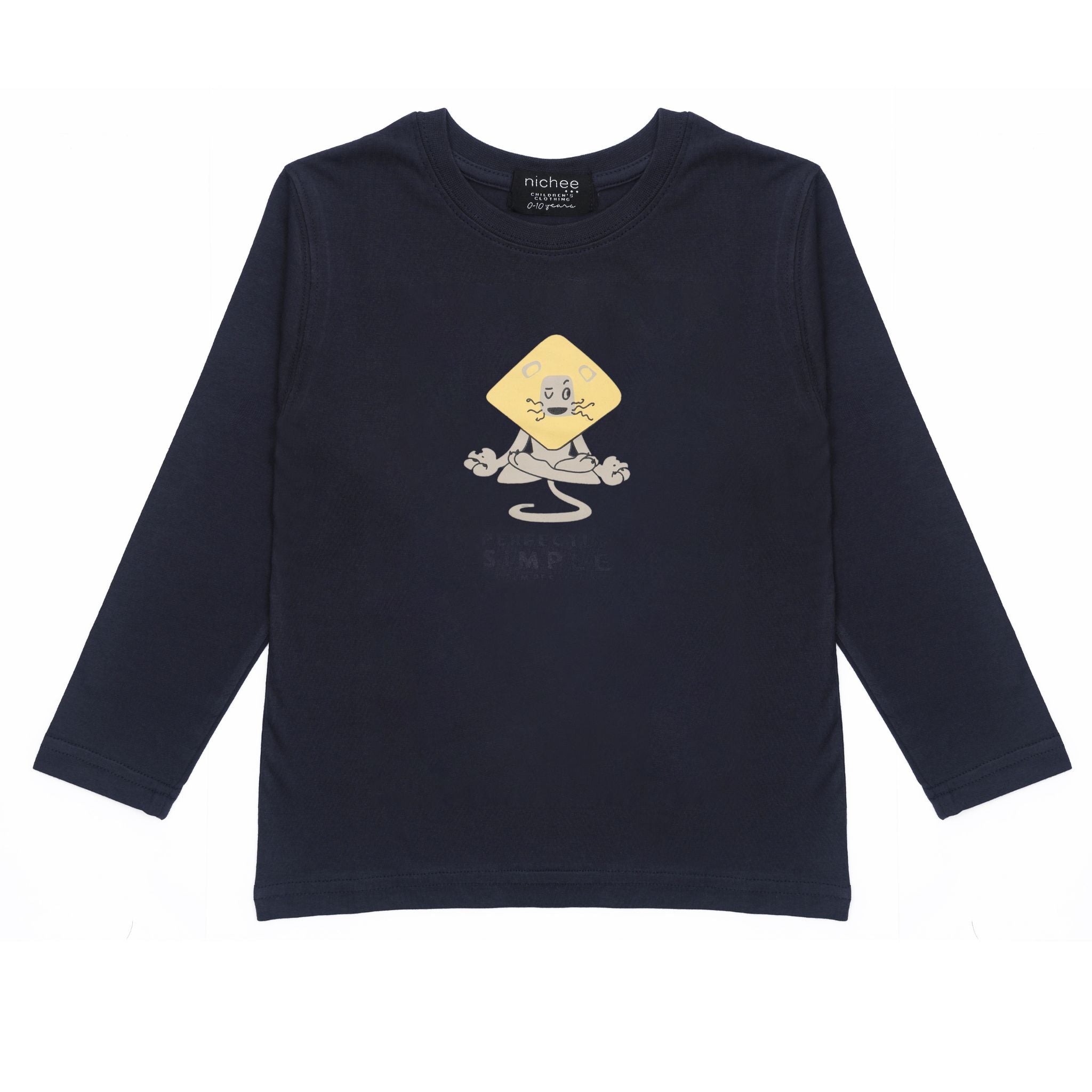 Maglietta Manica Lunga Bambini Blu Navy con Stampa Leone - Jersey Policotone