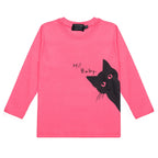 Maglietta Manica Lunga Baby Bambina Rosa Shock con Stampa Gatto